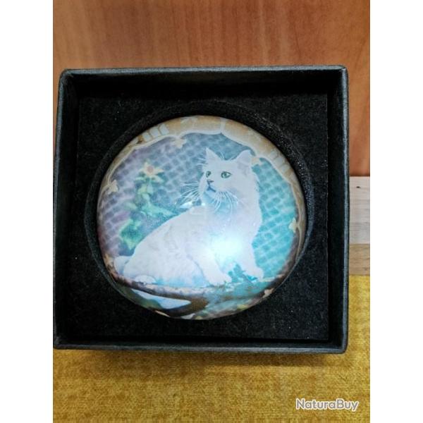 presse papier chat en verre d'un diam�tre de 8 cm livr� dans une bo�te cadeau noire,