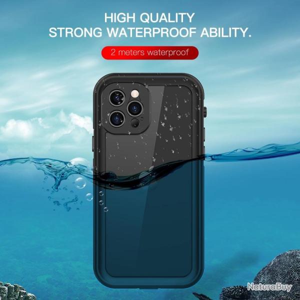 RedPepper Coque Etanche Anti Choc pour iPhone, Couleur: Noir, Smartphone: iPhone 12 Pro Max