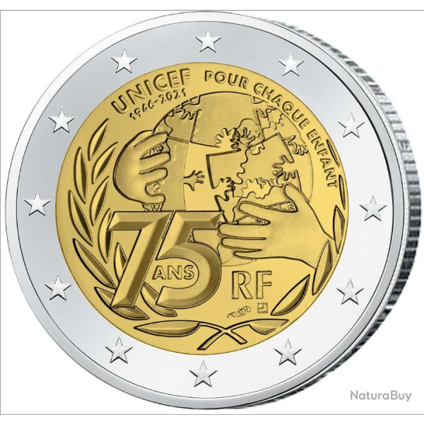NEUVE Collection Monnaie 2 EUROS UNICEF 2021 2�Comm�morative La face de la monnaie pr�sente la terre