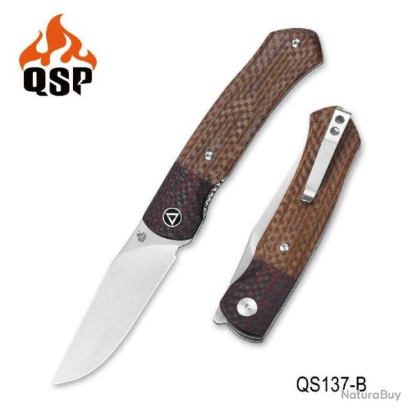 Couteau QSP Gannet Brown Manche FCarbone/Micarta Lame 154CM Ball Bearing Linerlock QS137B