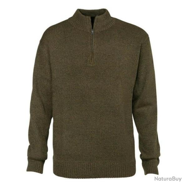 Pull col camionneur chemin�e zipp� vert kaki en laine pull-over chasse p�che