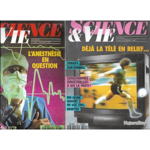 science et vie 1987 , f�vrier , avril octobre , 833,835, 841 , anesth�sie, t�l� en relief, d�chets r