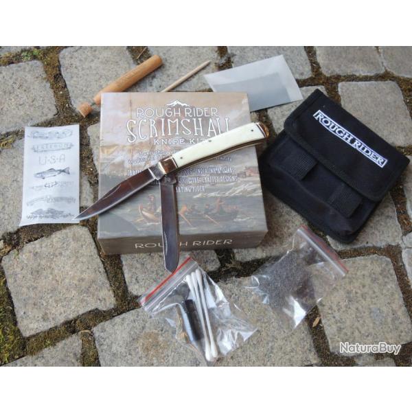 RR1579 Couteau Rough Ryder Kit de Scrimshaw Lames Acier 440 Manche Os Etui Nylon