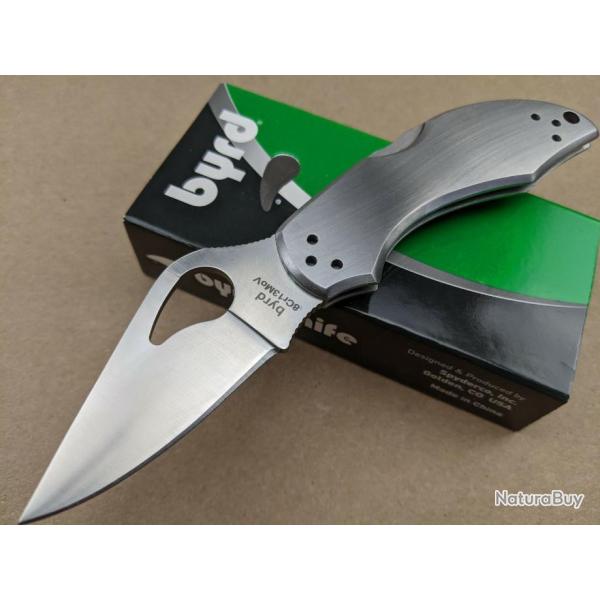 BY10P2 Couteau Spyderco Byrd Robin 2 Lame Acier 8Cr13MoV Manche Acier Lockback Clip