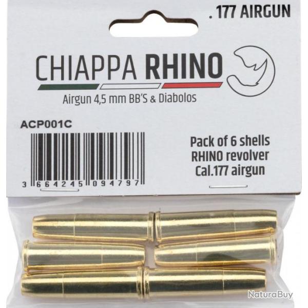 Pack de 6 douilles 4,5mm bbs/ plombs plats pour Rhino CO2 RHINO CAL .177 SHELLS (pack of 6)