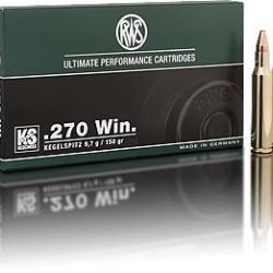 Munitions RWS calibre 270 Win KS Pointe conique 150gr - 9.7g x20