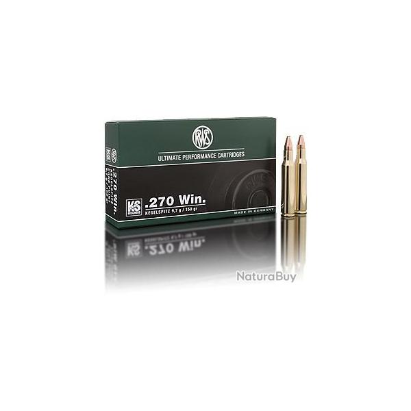 Munitions RWS calibre 270 Win KS Pointe conique 150gr - 9.7g x20