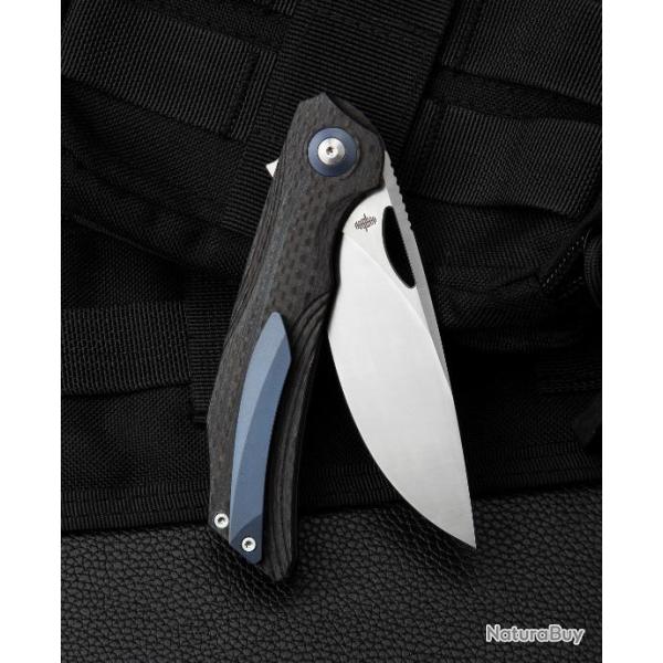 Couteau Bestech Falko Beige Lame Acier 154CM Manche G10/Fibre Carbone Linerlock Clip BTKL01A