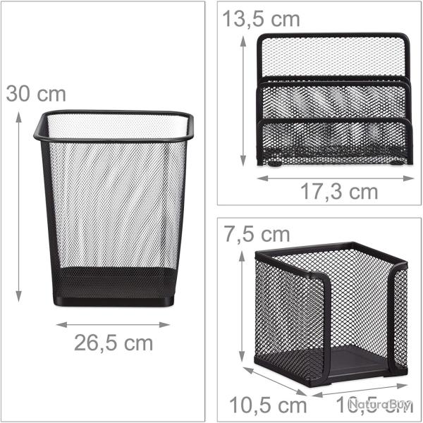 Set 6 fournitures de bureau poubelle pot crayon bloc notes cartes de visite courrier mtal rangemen