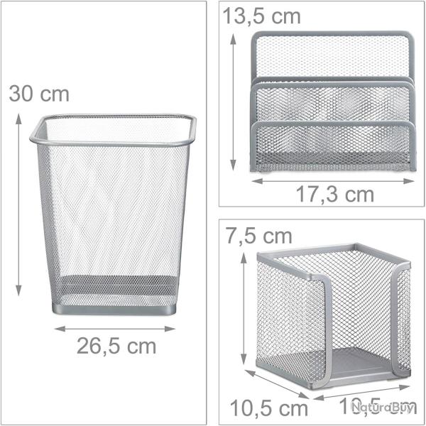 Set 6 fournitures de bureau poubelle pot crayon bloc notes cartes de visite courrier mtal rangemen