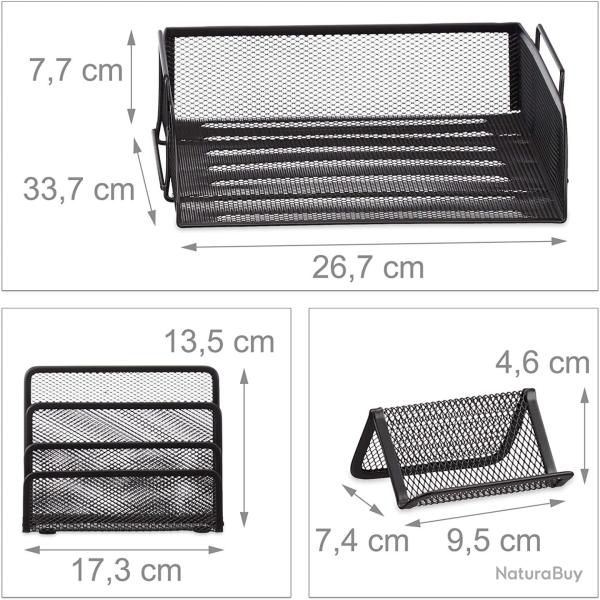 Set 7 fournitures de bureau pot punaises pot crayon bloc notes cartes de visite courrier mtal surf