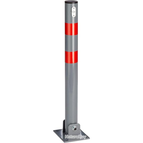 Poteau barrire de parking rabattable voiture 65 cm acier gris et rayures rouge 13_0002309_2