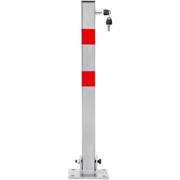 Poteau barrire de parking rabattable voiture 65 cm acier gris et rayures rouge 13_0002309