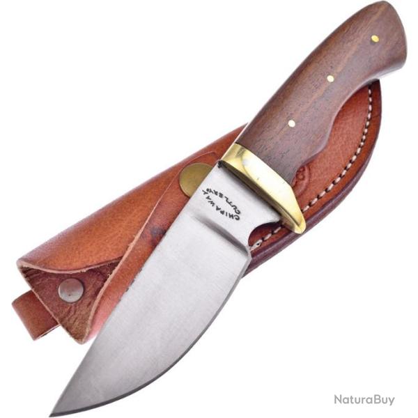 Couteau Chickasaw Skinner Rosewood Lame Acier Inox Manche Bois Etui Cuir Frost Cutlery FCW009RW