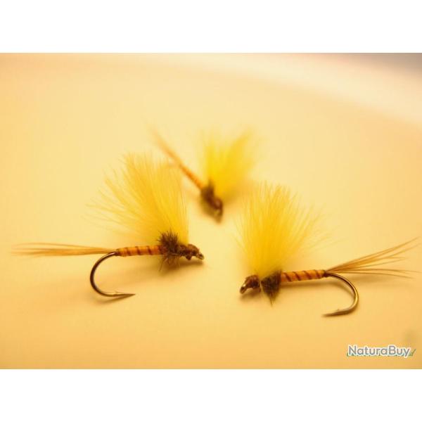 Lot de 3 �mergentes de mouche de mai en CDC - mouches de p�che artisanales
