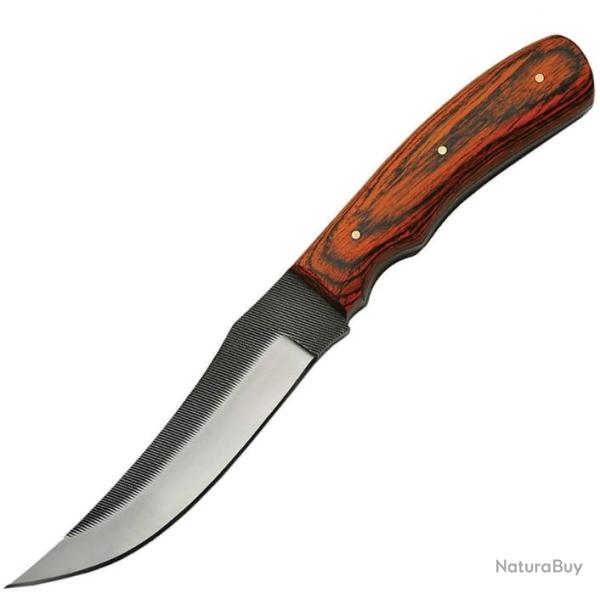 Couteau de Chasse Bushcraft Skinner � lame fixe Manche en Bois et Etui en Cuir