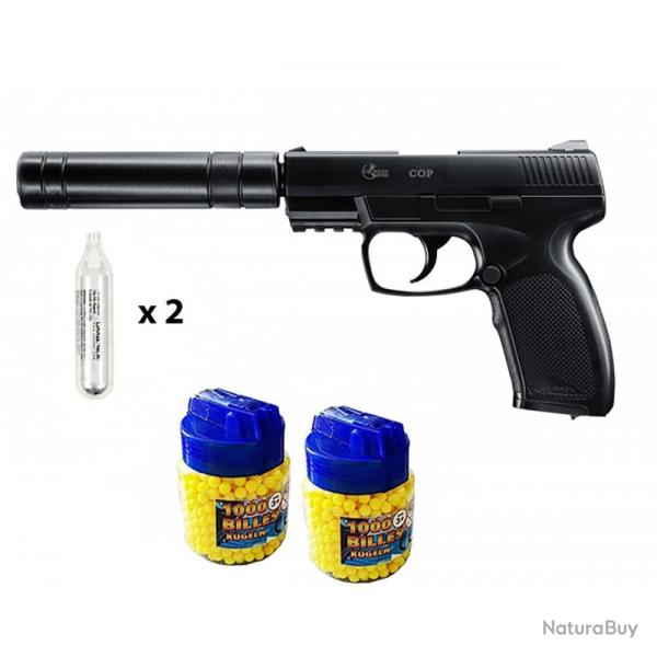 Combat Zone COP SK Pistolet a bille CO2 mtal + 2000 billes + 2 caps CO2 - Airsoft