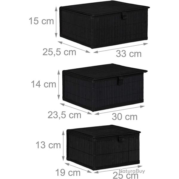 Set de 3 paniers corbeille de rangement d�coration en bambou noir 13_0002491_2