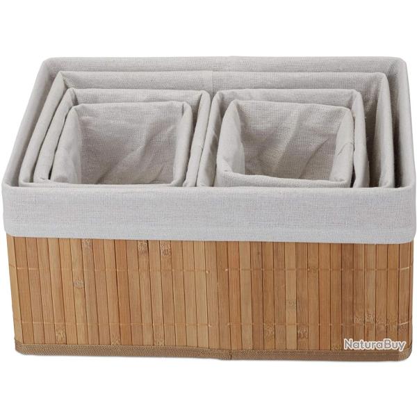 Set de 6 paniers corbeille de rangement dcoration en bambou et tissu nature 13_0002507_3