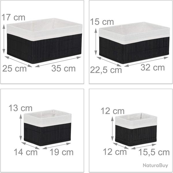 Set de 6 paniers corbeille de rangement dcoration en bambou et tissu noir 13_0002507_2