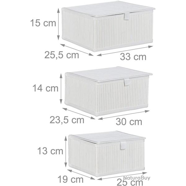 Set de 3 paniers corbeille de rangement d�coration en bambou blanc 13_0002491