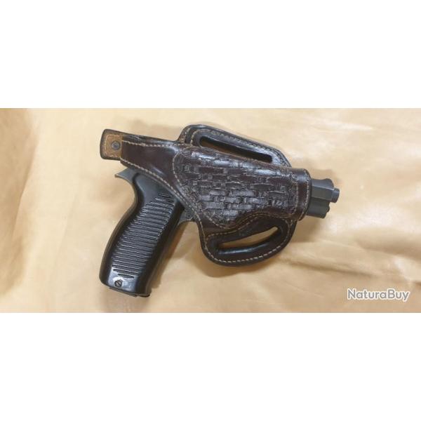 Holster en cuir marron fonc doubl pour MAC 50 9mm droitier