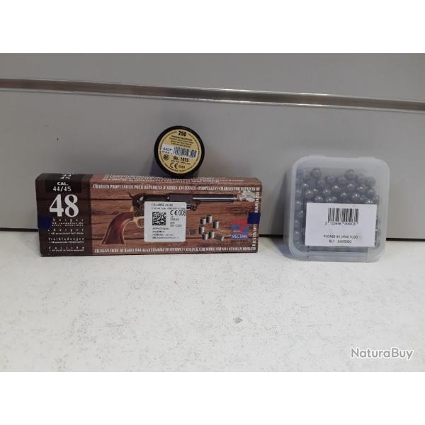 KIT  COMPLET POUR   CALIBRE 44 POUDRE NOIRE NEUF( poudre+amorces+plombs)