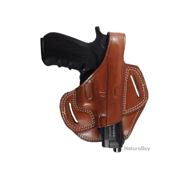 Etui cuir de ceinture - pistolet - droitier marron