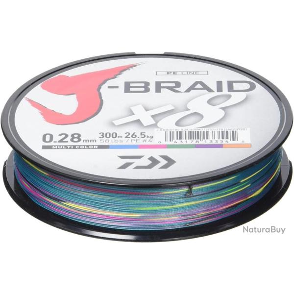TRESSE J BRAID 300M 8 BRINS MULTICOULEURS 0.35mm / 36kg