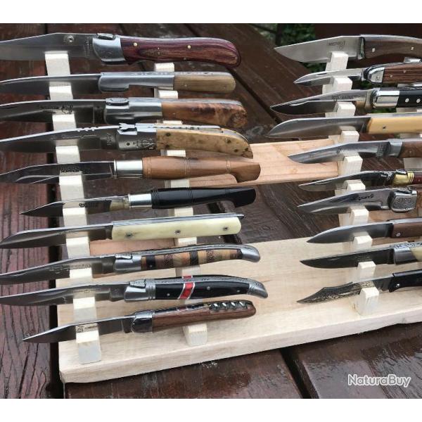 PRESENTOIR A POSER 20 COUTEAUX (2x10) en BOIS de SAPIN brut - cration unique