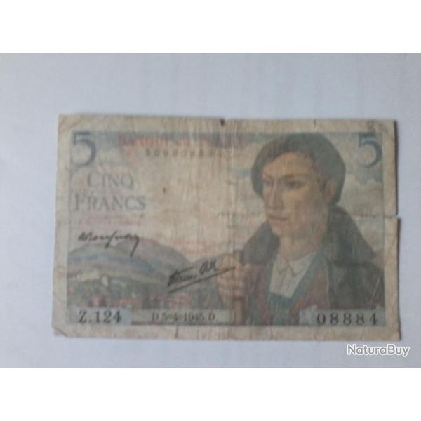 billet 5Fcs BERGER du 5-4-1945 id�e cadeau d'annivaire