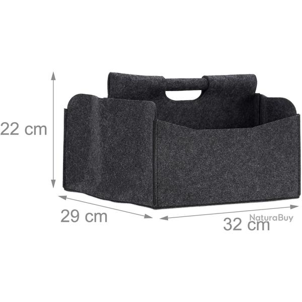 Panier en feutre journaux magazine corbeille pliable rangement poignes 2 compartiments gris 13_000