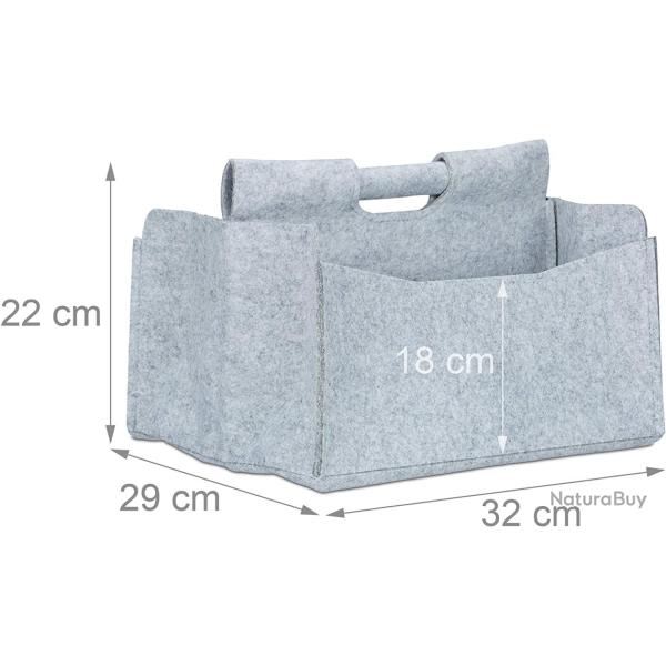 Panier en feutre journaux magazine corbeille pliable rangement poignes 2 compartiments gris 13_000