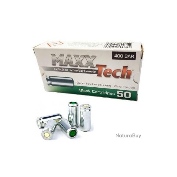 Boite de 50 Cartouches  Cal. 9 mm PA  � Blanc  Maxx Tech pour pistolet
