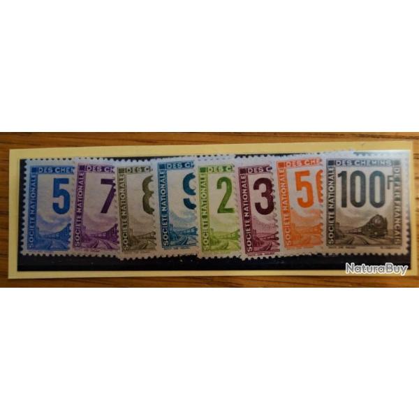 SUPER SERIE DE HUIT TIMBRES NEUFS SUR LE CHEMIN DE FER- COLIS POSTAUX- N�4- 6- 8- 9- 11- 12- 15- 22-