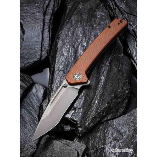 Couteau CIVIVI Nadder Brown Lame Tanto N690 Manche Micarta IKBS Linerlock Clip CIVC2021B