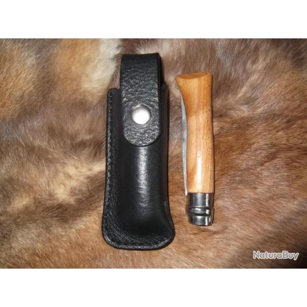 Etui en cuir noir pour opinel n�10 Non customis� Port � Droite (Fait Main)