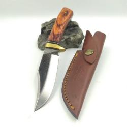 Couteau de Chasse Bushcraft  Fabrication Artisanale Avec Une Lime Manche Bois Etui Cuir