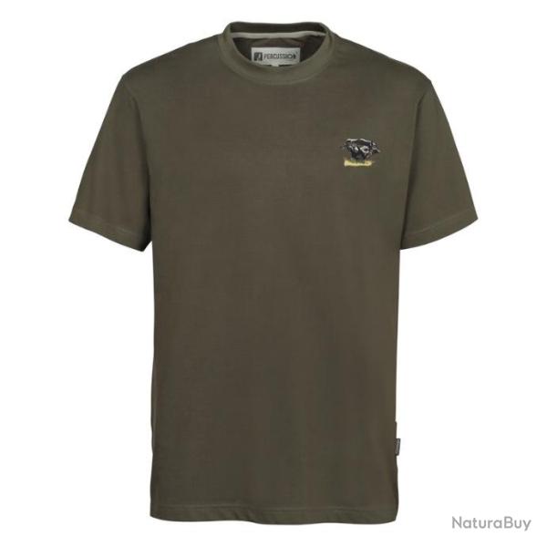 TEE SHIRT PERCUSSION BRODE SANGLIER  KAKI  - TAILLE L