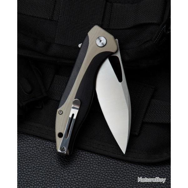 Couteau Bestesh Komodo Black/Tan Lame Acier D2 Manche G10 Linerlock Clip BTKG26B