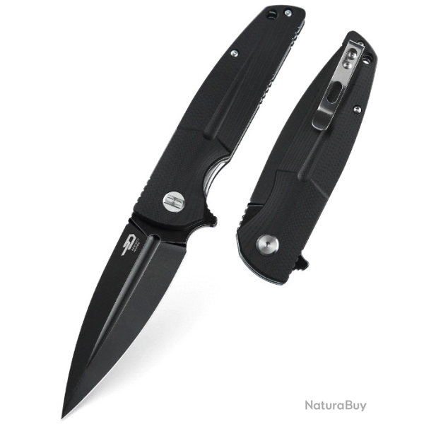 Couteau Bestech Fin Black Lame Acier 14C28N Manche G10 IKBS Linerlock Clip BTKG34A3