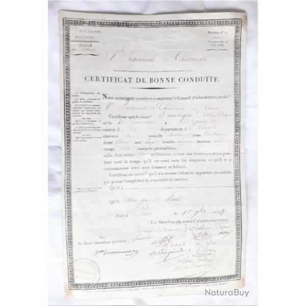 FR166507b Certificat bonne conduite 1834 du 8�Chasseur � cheval