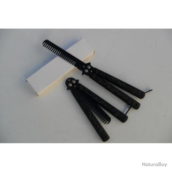 Couteau Papillon Peigne Balisong / Formation / Entra�nement 22 cm Acier Noir Dragon