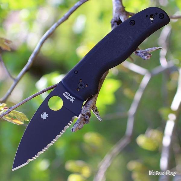 Couteau Spyderco Shaman Serrated Lame Acier CPM-S30V Manche G-10 Made USA SC229GSBK