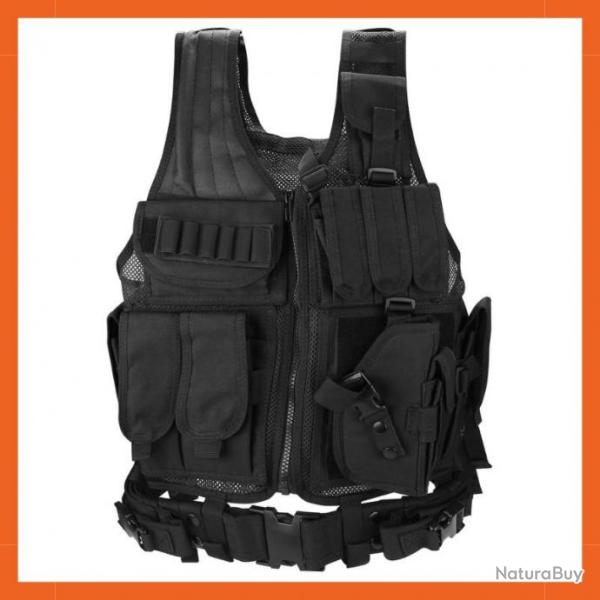 Gilet tactique militaire noir - Airsoft, chasse, etc. - Livraison gratuite et rapide