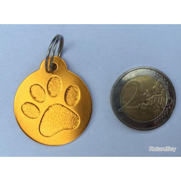 MEDAILLE Grav�e chien orange 32 mm "patte" en relief alu grand mod�le personnalisation offerte