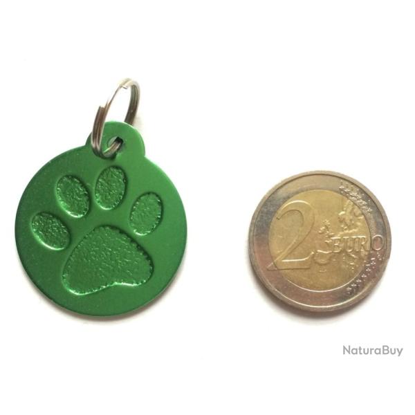 MEDAILLE Grav�e chien verte 32 mm "patte" en relief alu grand mod�le personnalisation offerte