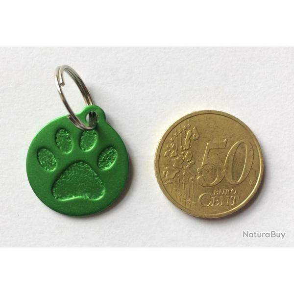MEDAILLE Grav�e chien moyen verte 25 mm "patte" en relief alu personnalisation offerte