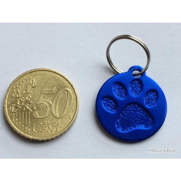 MEDAILLE Grav�e chien moyen bleu 25 mm "patte" en relief alu personnalisation offerte