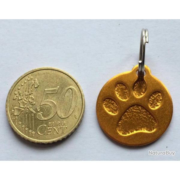 MEDAILLE Grav�e chien moyen orange 25 mm "patte" en relief alu personnalisation offerte